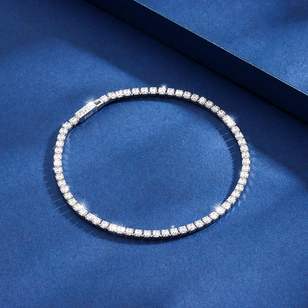 Diamante de plata esterlina con incrustaciones de 2 mm cadena de garras de tenis romano de tenis