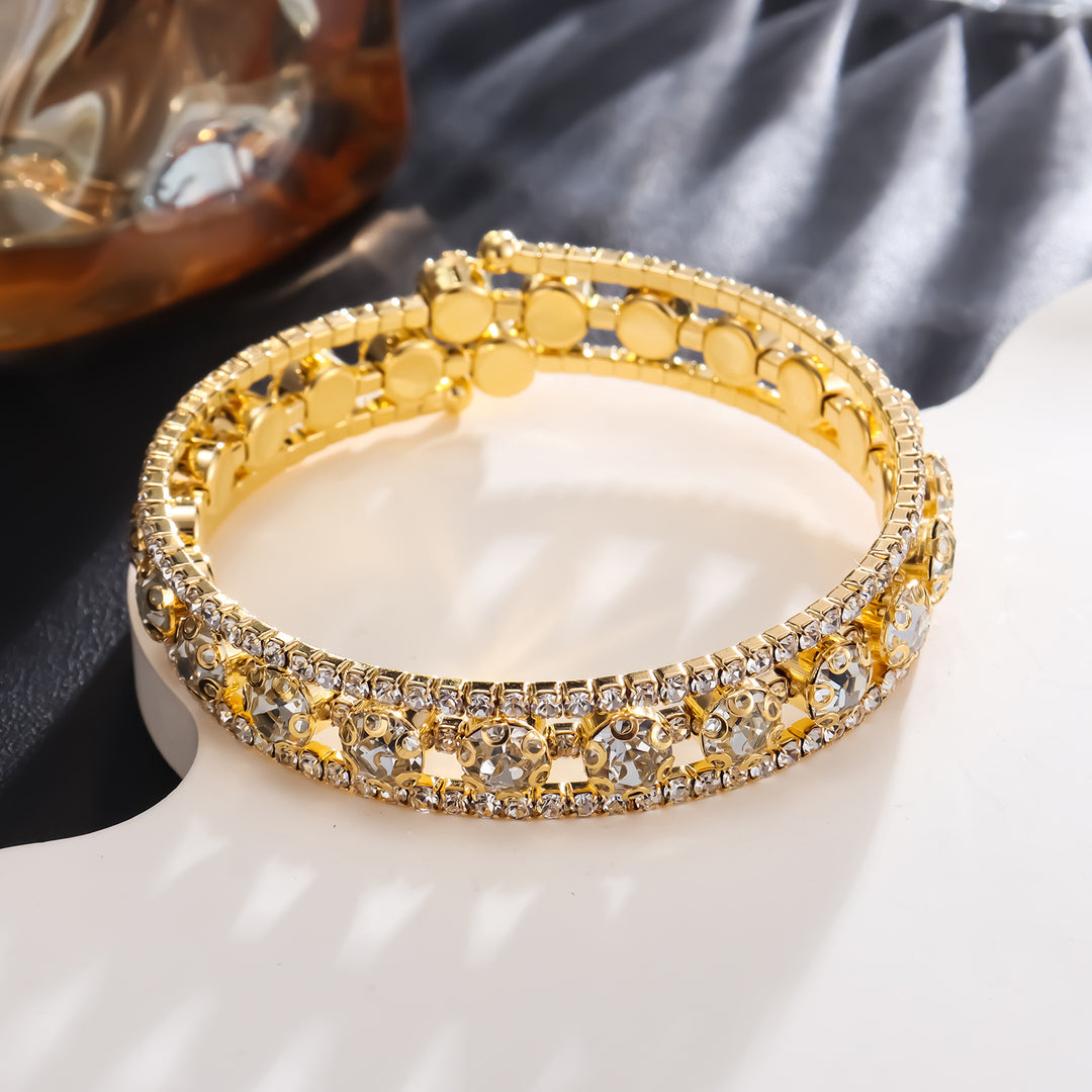 Strasszos teljes gyémánt tekercselés Nyitott háromgyűrűs karkötő nők számára