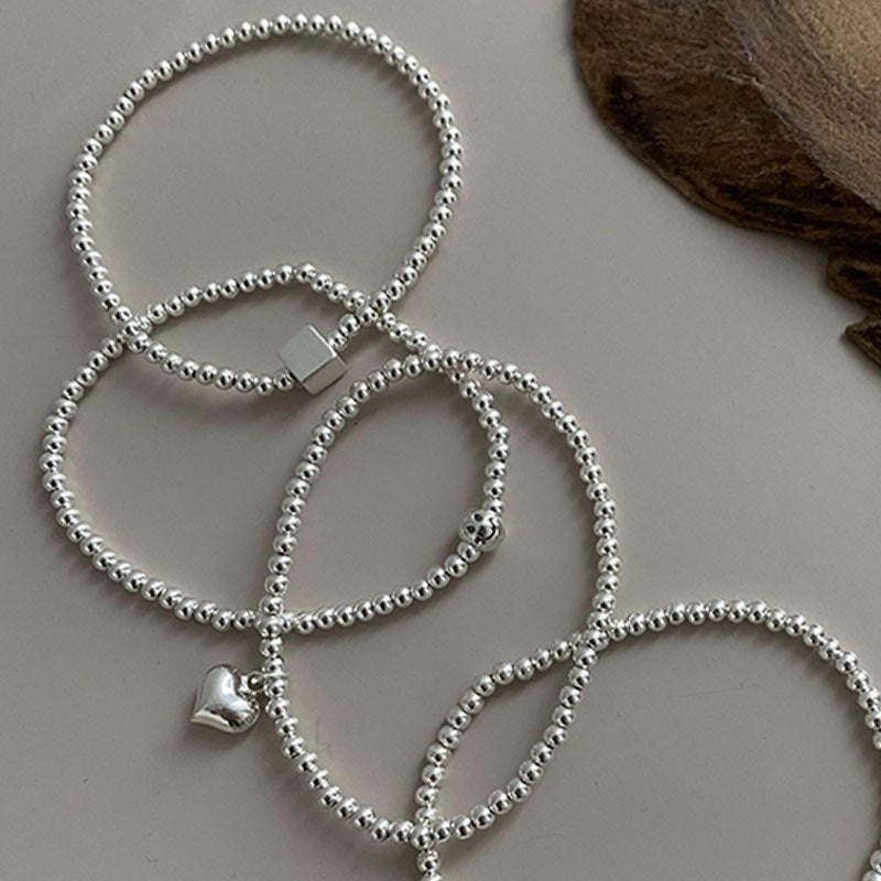Silver Sweet Loving Heart Bracelet Women's Retro Simple Geometric