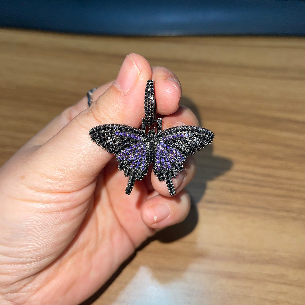 European Hip Hop Color Mini Butterfly halskjede Personlig diamant Solid anheng ornamenter