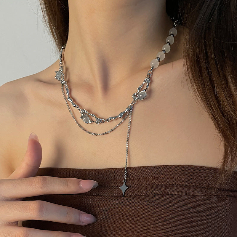 Cross Stitching Pin Round Beads Necklace