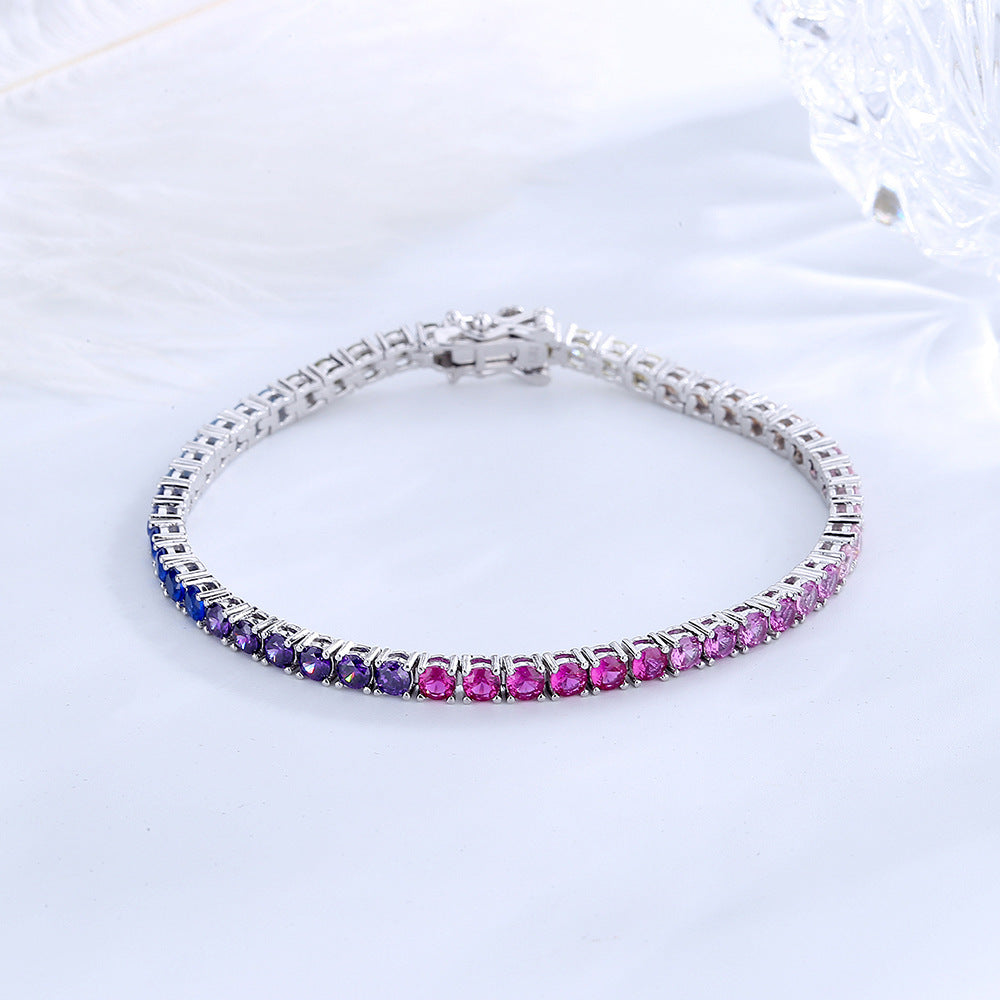 New 3 Mm Tennis Chain Shiny Rainbow Zircon 925 Silver Women's Bracelet