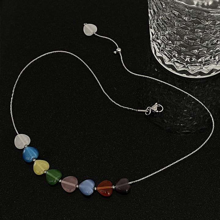 Women's Colorful Opal Heart Necklace