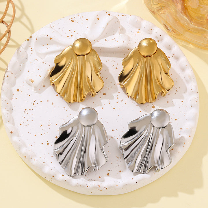 Simple Pleated Stainless Steel Exaggerated Gold Stud Earrings