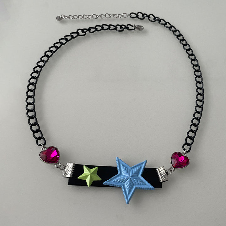 Color Staring Stars Black with Love Chain Collar
