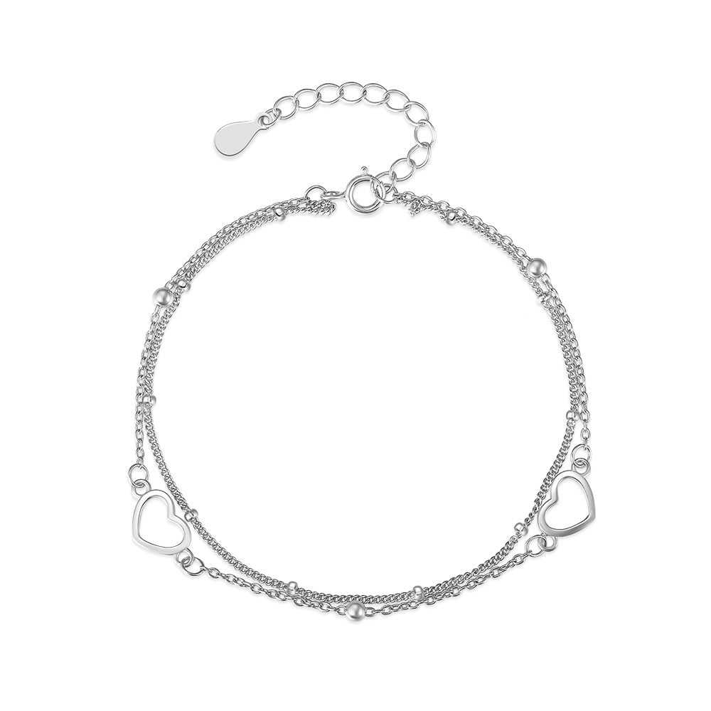 S925 Sterling Silver Creative Creative Double Layers Loving Heart armband voor vrouwen
