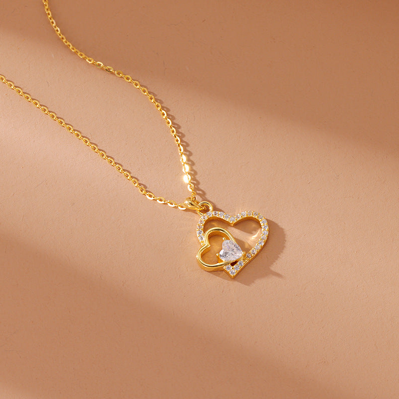 S925 Silver Heart Diamond Pendant Necklace