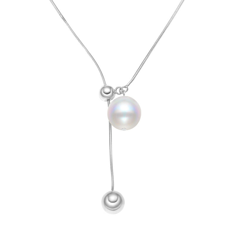 Ожерелье с жемчугом раковины 925 серебряное серебряное серебряное вытягивание Y-образное браслет
