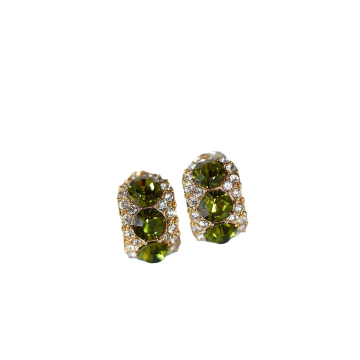 Retro Exquisite Olive Green Zircon Stud Earrings