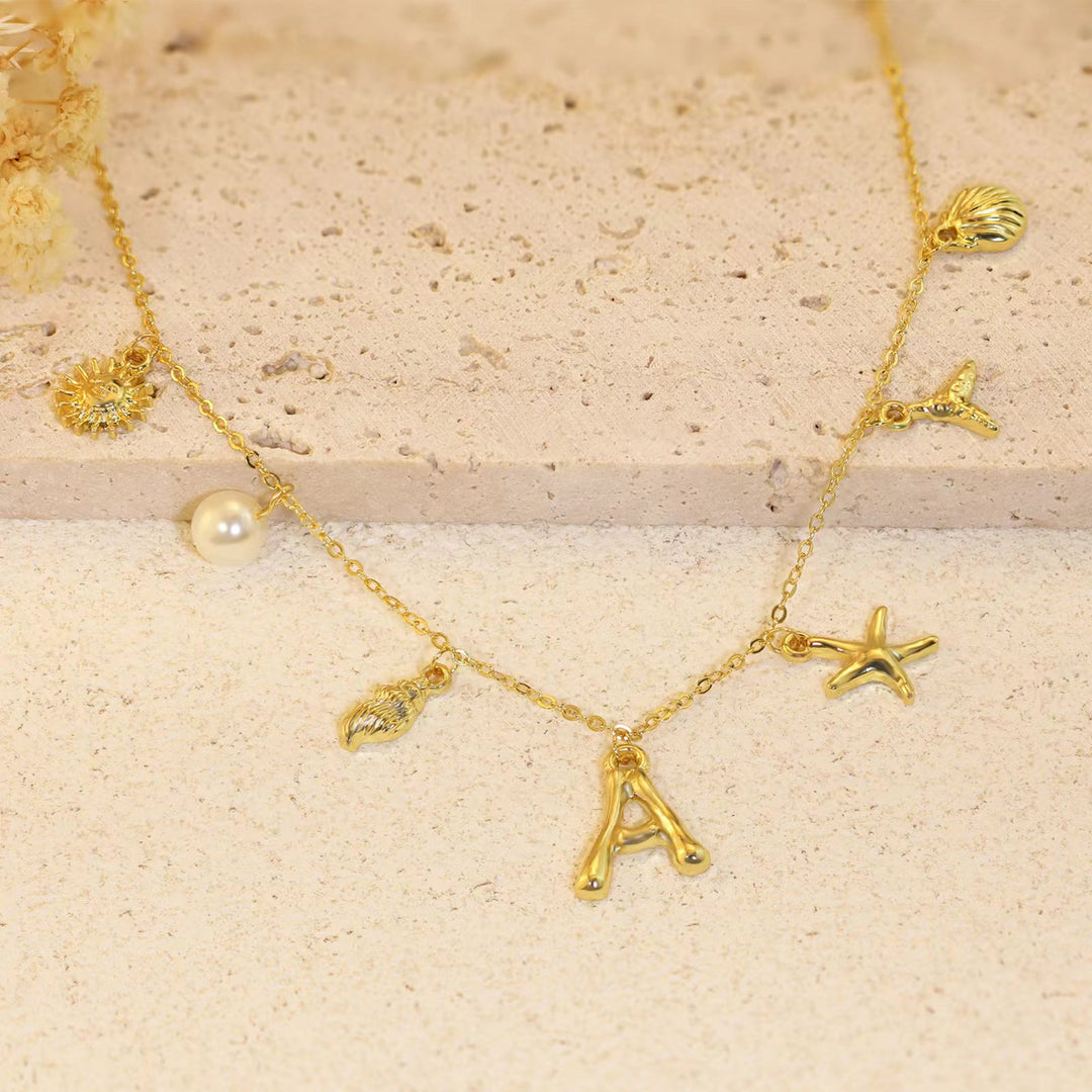 26 Bamboo Letter Necklace Starfish Shell