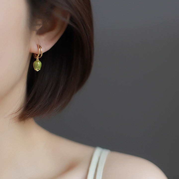Mosquito Coil Long Green Section Earrings Flower