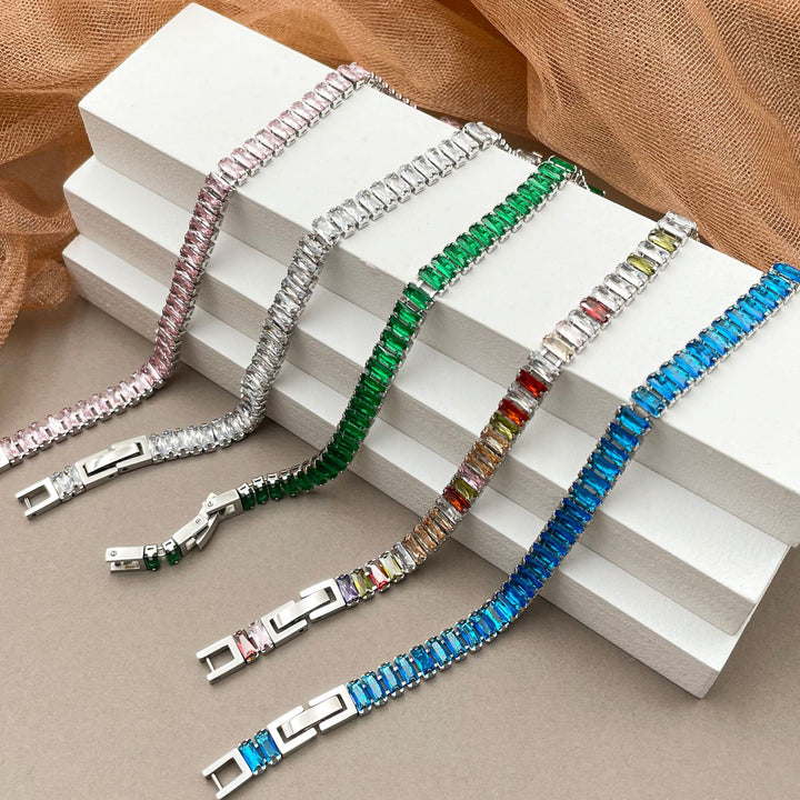 Geometric Inlaid Color Zircon Stainless Steel Bracelet