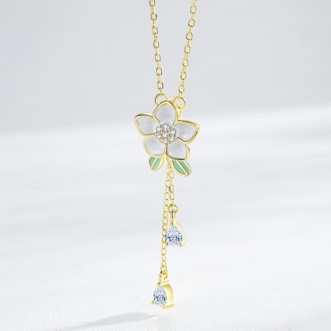Women's S925 Flower Green Leaf Necklace