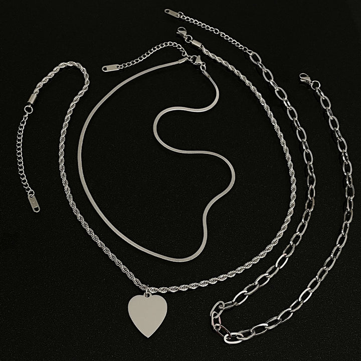 Titanium Steel Multi-layer Twin Heart Necklace