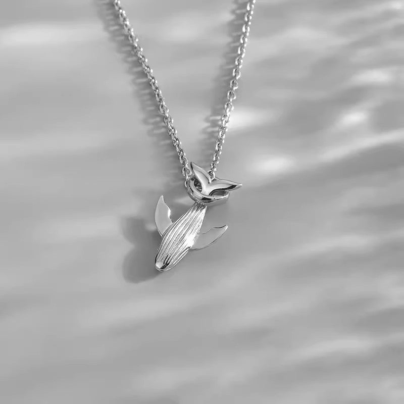 Sterling Silver Whale Drop Necklace Men's Trendy Simple