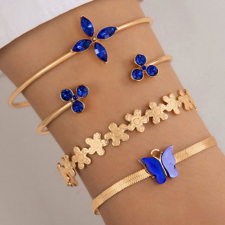 Blue Butterfly Diamond bezaaide holle vierlaags armband