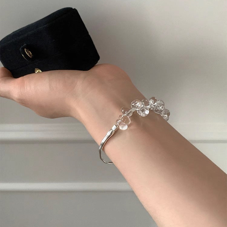 Bracelet en cristal blanc naturel en argent sterling pour femmes