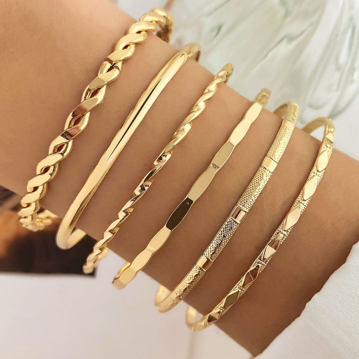 Bohemian Metal Chain Bracelet Set For Women Geometric Gold Color Thick Link Chain  Bangle Female Fashion Jewelry
