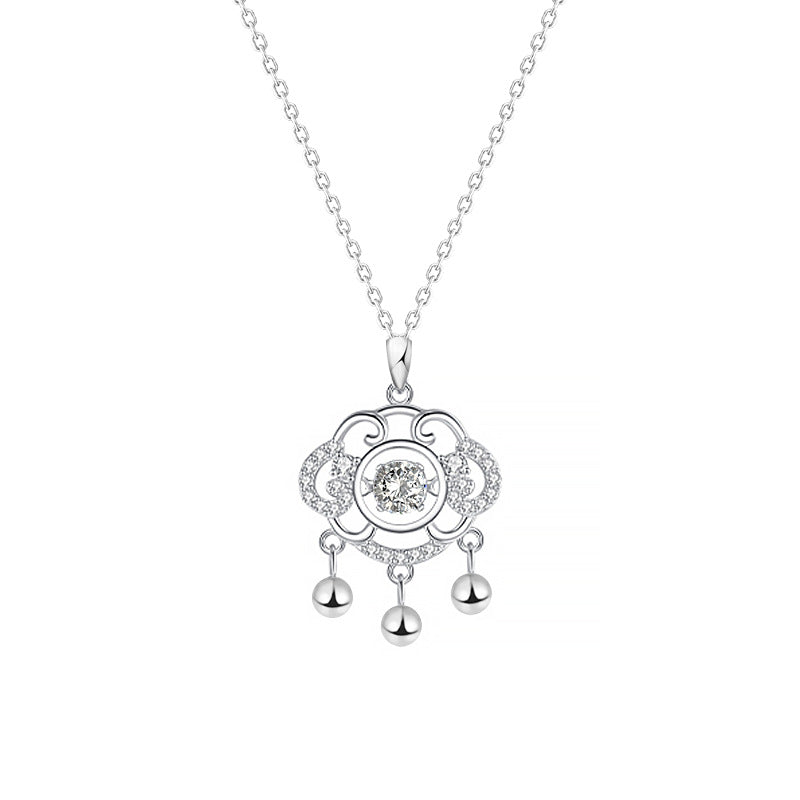 S925 Sterling Silver Lock Of Safeness And Luck Necklace Female Bell Smart Clavicle Chain