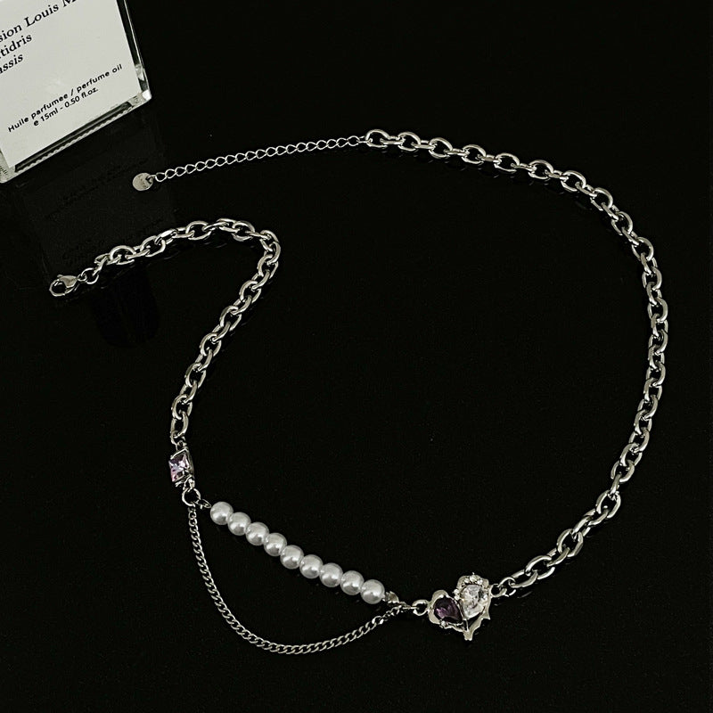 Süße kühle lila weiße diamantherzförmige mehrteilige Perlenkette mit mehrstufiger mehrteiliger Perlenkette