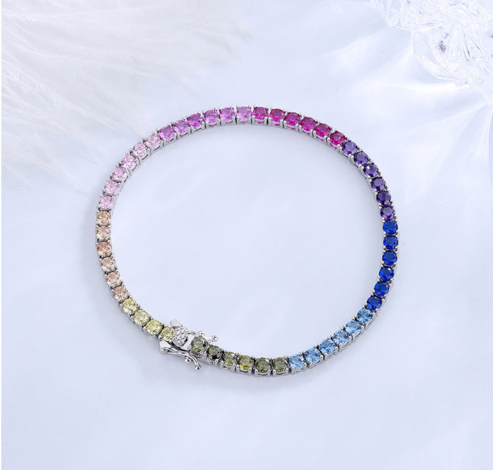 Nieuwe 3 mm tennisketen Shiny Rainbow Zirkon 925 Silver Women's Bracelet