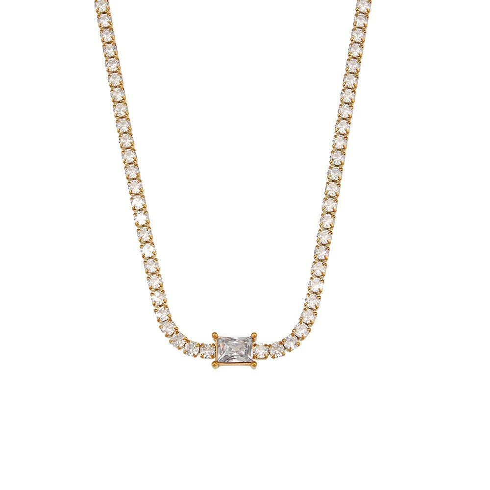 18K Real Gold Plated Square Zircon Tennis Chain Bracelet Necklace