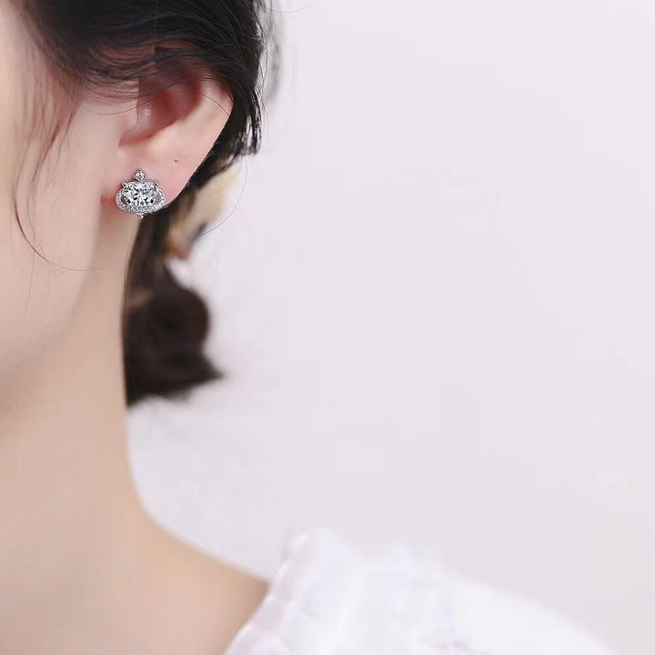 Ensemble de coeur avec diamant les boucles d'oreilles en zircon pour femmes argentées