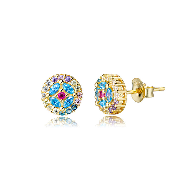 Multicolor Zircon With Diamond S925 Silver Stud Earrings