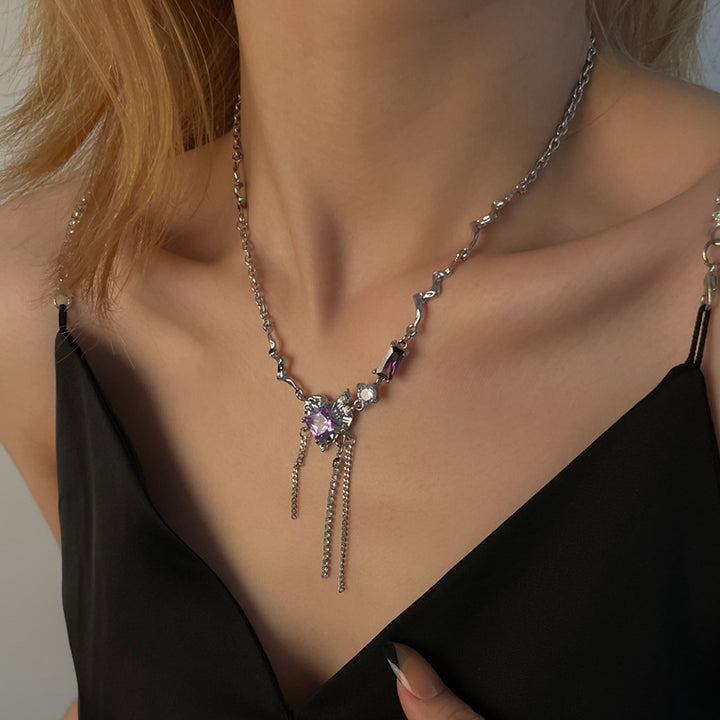 Lila Herz Quasten Halskette für Frauen besonderes Interesse Leichte Luxus süße coole