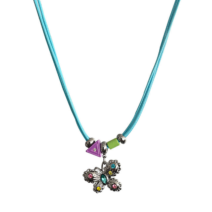 Sweet Cool Colorful Crystals Butterfly Necklace Women's Light Luxury Ins Hip Hop