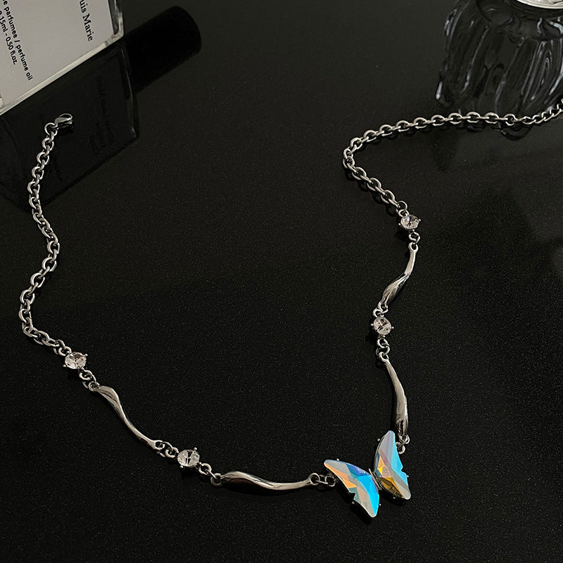 Colorful Diamond Butterfly Irregular Necklace