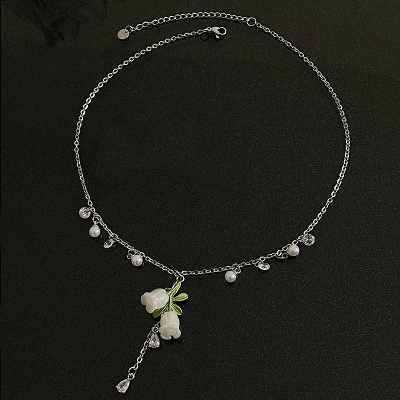 Sweet Cool White Flower Pearl Tassel Necklace