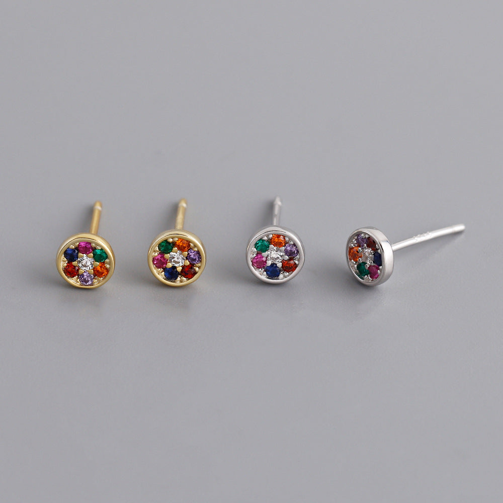 Women's Mixed Color Inlaid Zircon Sterling Silver Stud Earrings