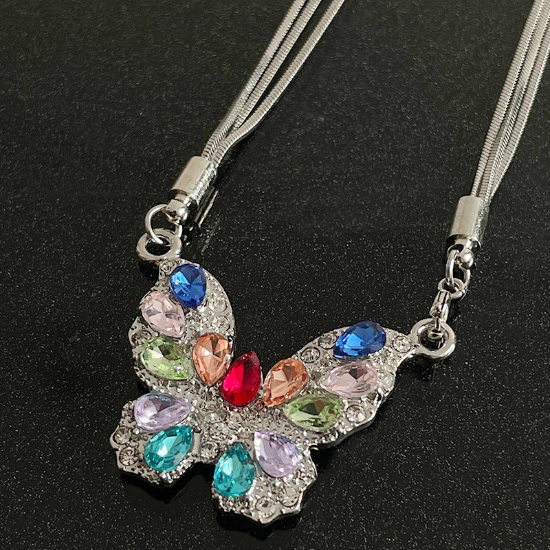 Colier cu fluturi cu diamante colorate pentru femei design-interes special pentru interes special
