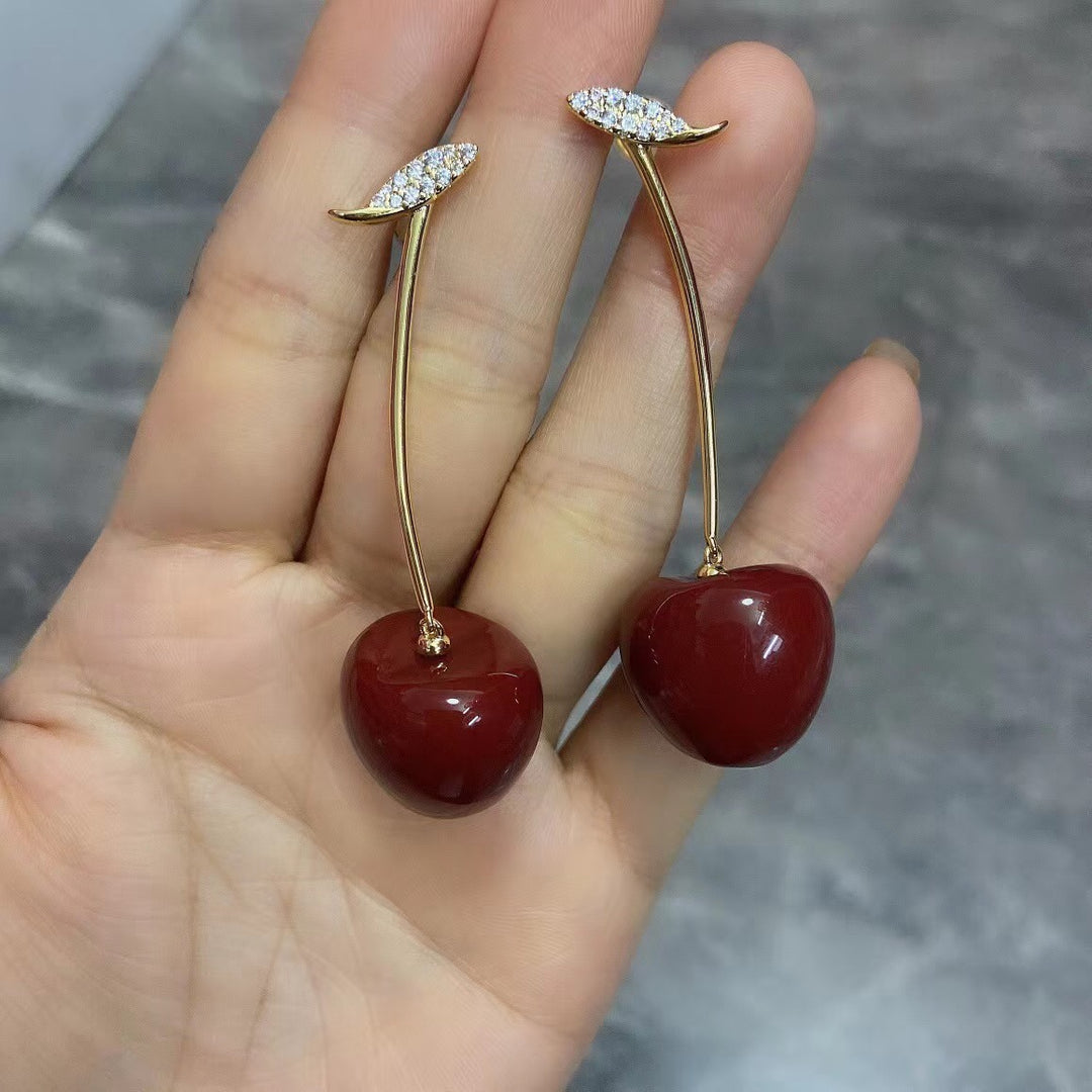 Sweet Black Red Cherry Cherry Earrings