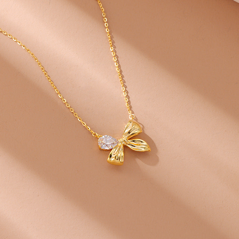 S925 Sterling Silver Bow Necklace Pendant
