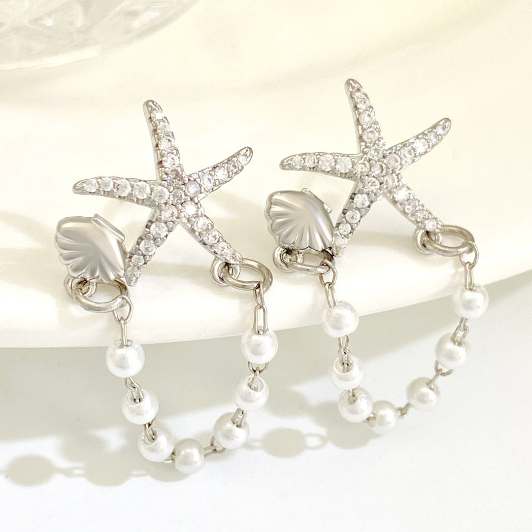 Модна диамантена звездна рибка черупка обеци от перли
