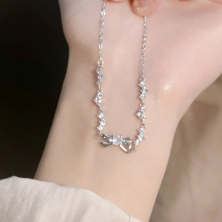 S925 Sterling Silver Bow Bracelet For Girls Light Luxury Minority Exquisite And High-grade