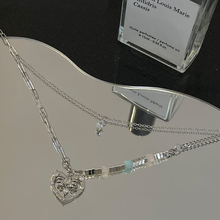 Hollow Heart Pendant Small Broken Silver Necklace