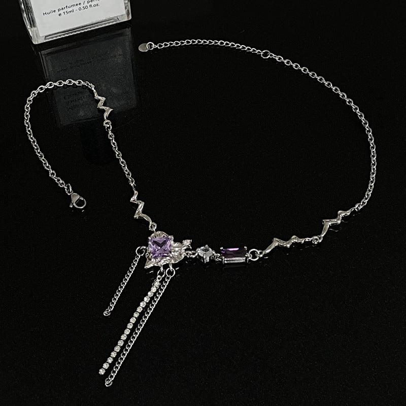 Purple Heart Tassel Ожерелье для женщин с особым интересом Light Luxury Sweet Cool