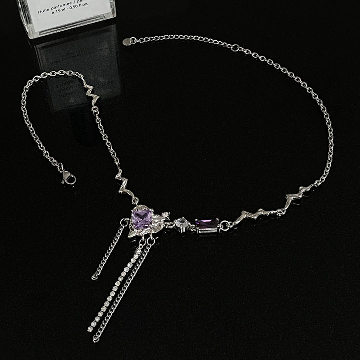 Purple Heart Tassel Necklace For Women Special Interest Light Luxury Sweet Cool