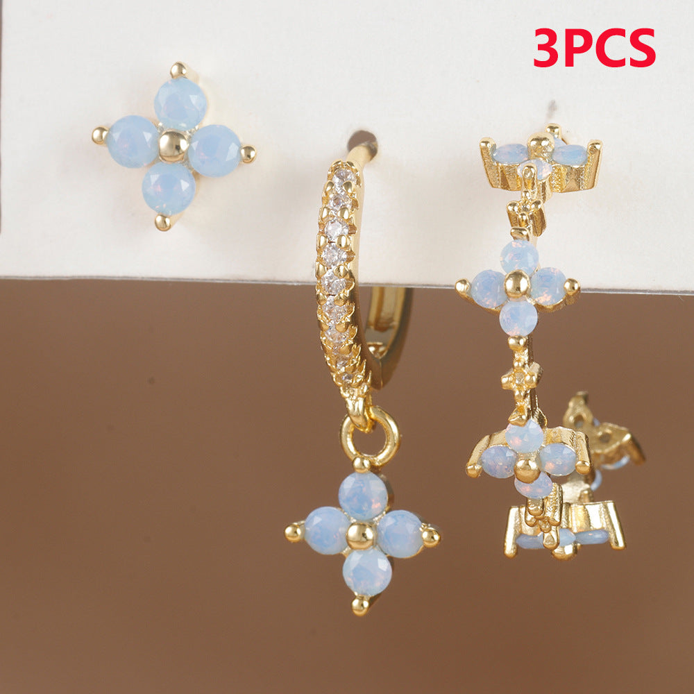 Blue Zircon Stud Earrings Copper Plating 18K Real Gold
