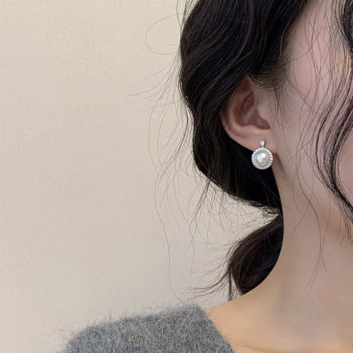 Small Delicate Pearl Zircon Ear Studs