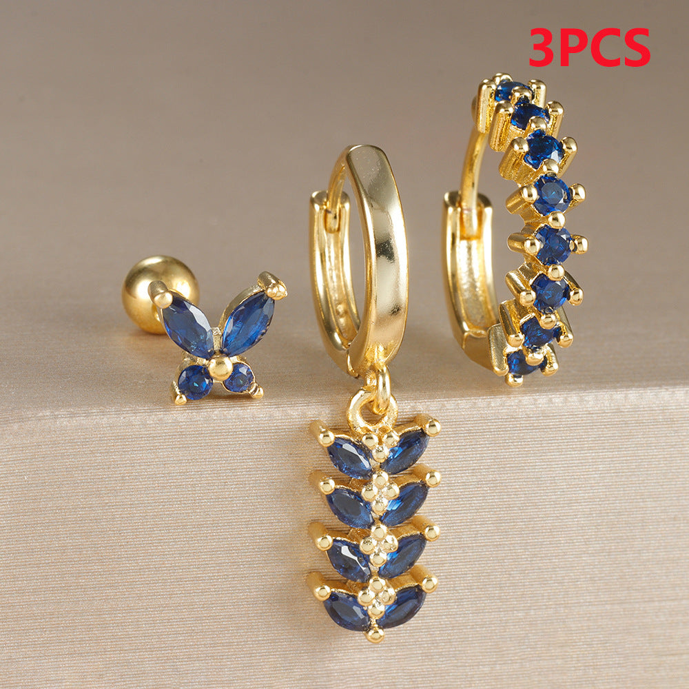 Ear Clip Creative Leaves Trendy Female Color Zircon