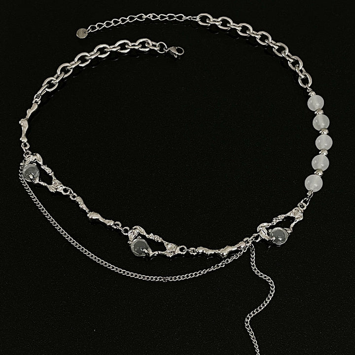 Cross Stitching Pin Round Beads Necklace