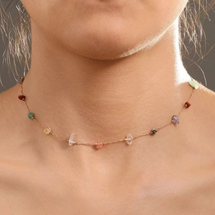 Buntes raues Stein unregelmäßiger einfacher Frauen Halskette