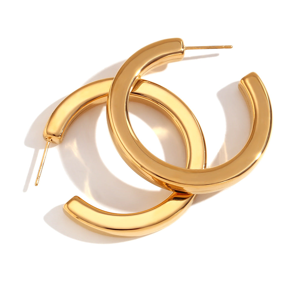 Fashion Simple Stainless Steel Plated 18K Valuable Prescription Line Rule Hollow Ear Ring