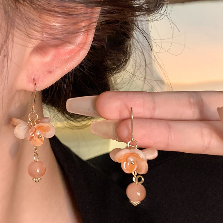 Silver Needle Vibrant Orange Bowl Flower Earrings Women's Retro