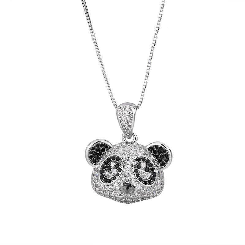 Silbernadel einfache Persönlichkeit Full Diamond Bären Halskette für Frauen