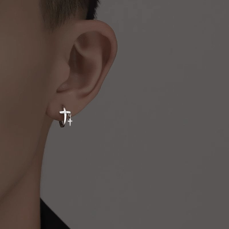 Personalitate americană Double Cross Niche Design Ear Earch pentru bărbați